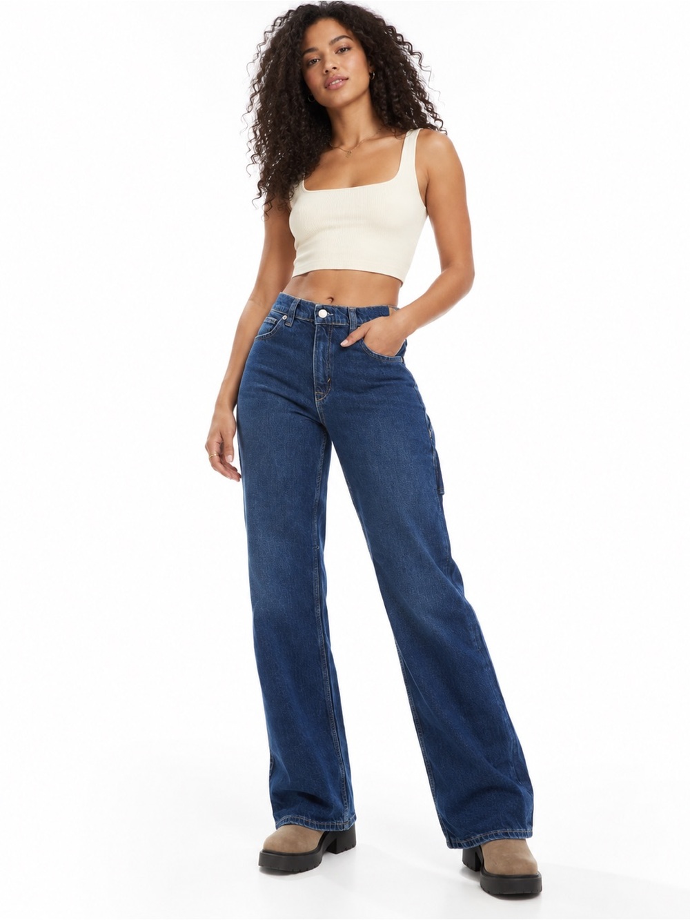 Free People tinsley high-rise baggy straight leg jeans in deep blue